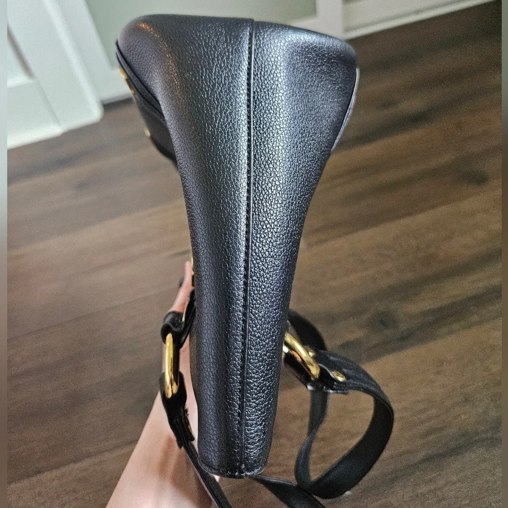 MCM Grained Calfskin Black Leather Shoulder Bag With COA